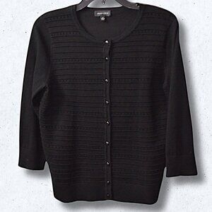 Spense Black Cardigan Sweater 3/4 Sleeves Button-Front closure Soft Knit Size M